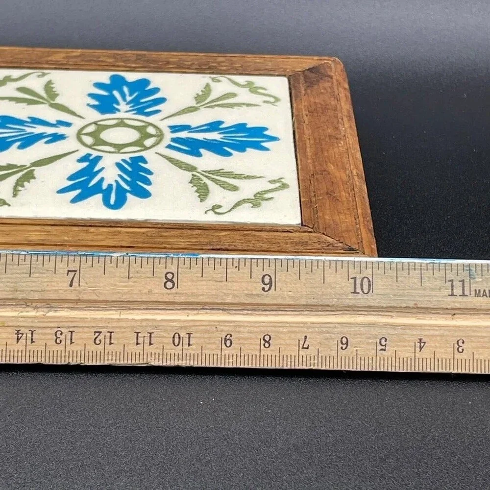 Handmade Tile framed decorative trivet hot plate w/ Mexican tiles Wooden Edging